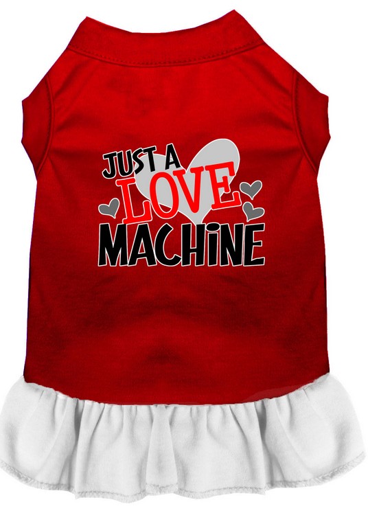 Love Machine Screen Print Dog Dress Red with White Lg